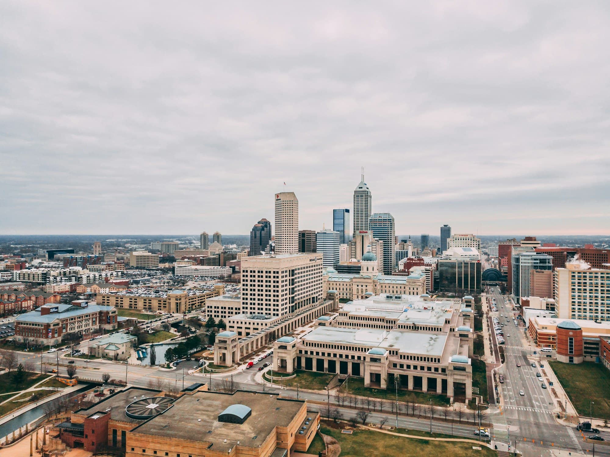 Aerial view of the Indianapolis downtown skyline